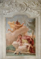 Merkur ermahnt Aeneas, Karthago zu verlassen, aus dem Raum der Aeneis in der Palazzina, 1757