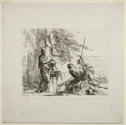 Verschiedene Kaprizen: Die Frau, die mit den Händen auf einer Vase steht, 1785