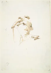 Gehende männliche Figur schräg von unten gesehen