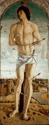 Polyptychon des heiligen Vinzenz Ferrer: der heilige Sebastian, 1464-1468, Maße 167 x 67 cm, Venedig, Santi Giovanni e Paolo