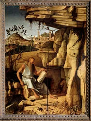 Heiliger Hieronymus in der Wüste Gemälde von Giovanni Bellini, genannt il Giambellino (ca. 1430-1516) 1479