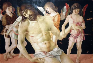 Der tote Christus, unterstützt von vier Engeln
