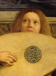 Der San Giobbe Altar, Detail eines Engels, der Musik spielt, ca. 1487 (Detail)