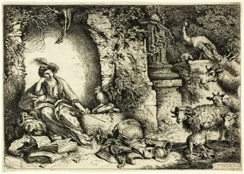 Circe mit Gefährten des Odysseus in Tiere verwandelt