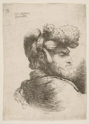Mann im Profil nach rechts, mit Pelzmütze, aus der Serie der kleinen Köpfe, ca. 1645-1650