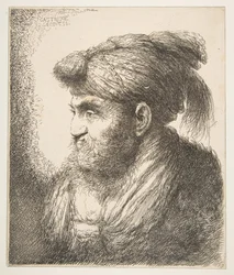 Mann mit Turban nach links gewandt, aus der Serie Große orientalische Köpfe, ca. 1645-50