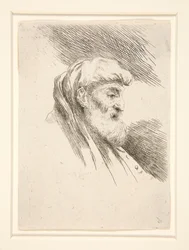 Alter Mann mit langem Bart, im Profil, nach rechts gewandt, aus der Serie „Les petites têtes d