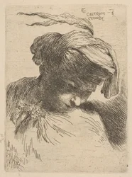 Junger Mann, der nach rechts schaut, aus der Serie Kleine Köpfe in orientalischer Kopfbedeckung, ca. 1645-50