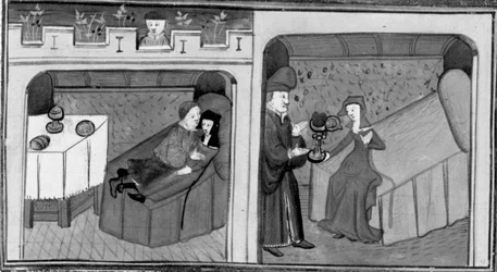 Dekameron, Ghismonda schläft mit Guiscardo; Tancredi gibt seiner Tochter das Herz des Geliebten. Vierter Tag, Novelle 1.