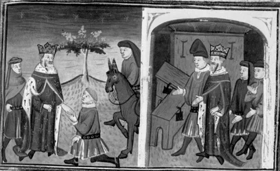 Dekameron, Ruggieri verlässt König Alfons; der König lädt Ruggieri ein, zwischen zwei Truhen zu wählen. Zehnter Tag, Novelle 1.