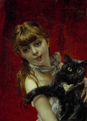 Mädchen mit schwarzer Katze, ca. 1885