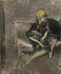 Dame mit gelbem Hut und ihrem Hund Marchesa Casati