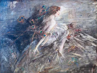 Porträt der Marquise Casati mit Pfauenfedern