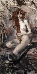 Frau kämmt ihr Haar, um 1912
