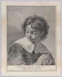 Junge mit Spitzenkragen, der ein Stück Obst in den Händen hält, 1743