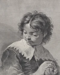 Junge mit Spitzenkragen, der ein Stück Obst in den Händen hält, 1743