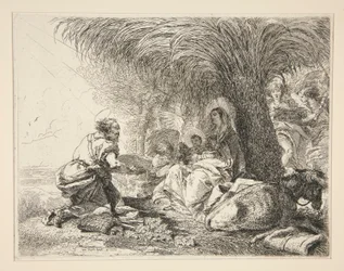 Der heilige Josef, der das Jesuskind anbetet, aus der Serie Idee pittoresche sopra la fuga in Egitto (Flucht nach Ägypten)