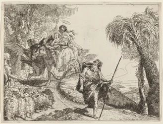 Die Flucht mit Joseph im Vordergrund