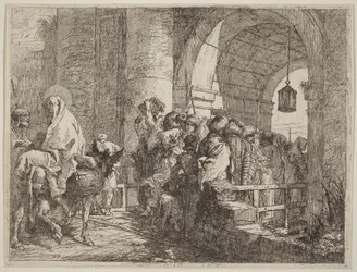 Die Heilige Familie erreicht ein Stadttor