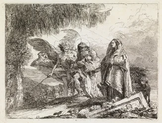 Die Heilige Familie von einem Engel begleitet (Die Flucht nach Ägypten XII)