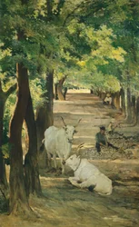 Allee mit Ochsen und Steinhauer