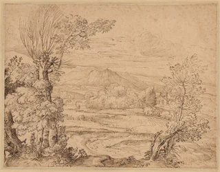 Landschaft mit Fluss und Aquädukt
