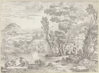 Landschaft mit vier Spielern