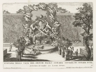 Brunnen mit einem päpstlichen Wappenschild, zwei Tritonen und Delfinen (Serie)