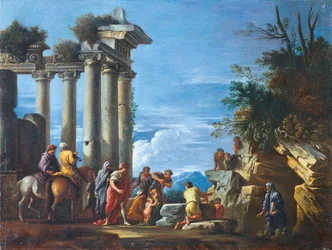Ein Tempelruine mit Pythagoras, der aus der Unterwelt auftaucht, zweite Hälfte des 17. Jahrhunderts