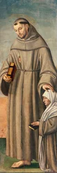St. Franziskus und Kommissar, Scharnier des Triptychons, das die Geburt Christi mit den Heiligen Franziskus und Bartholomäus mit zwei Stiftern darstellt