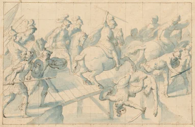Eine Schlacht auf einer Brücke, um 1600