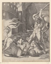 Herkules kämpft mit dem Cerberus