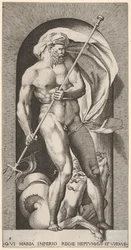 Tafel 5: Neptun steht in einer Nische und hält einen Dreizack, mit einem Hippocampus-See-Pferd, 1526