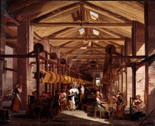 Die Spinnerei Mylius in Boffalora Ticino bei Mailand. Gemälde von Giovanni Migliara (1785-1837) 1828 Menaggio, private Sammlung