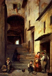 Straßenszene in Sestri Levante, Riviera von Genua, ca. 1863