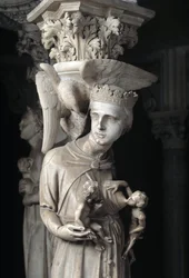 Detail der skulptierten Gruppen, die den Stuhl von Giovanni Pisano (1248-1314) stützen: Die Kirche nährt ihre Kinder (Detail) 1302-1311 Kathedrale von Pisa (Duomo di Pisa), Italien
