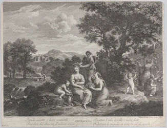 Primavera, eine Gruppe von Frauen, die Blumen sammeln und daraus Kronen machen, ca. 1764