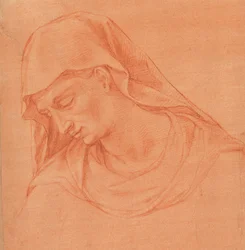 Kopf einer trauernden Frau im Profil nach links, ca. 1575-80