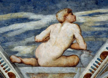 Männlicher Akt, Detail der Fresken von Girolamo Romanino (ca. 1484-nach 1559), im Auftrag von Bernardo Clesio