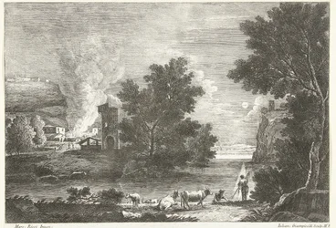 Landschaft bei Mondlicht mit Brand