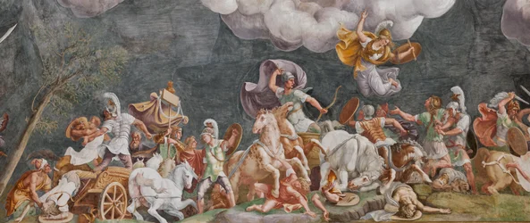 Eine Schlacht, Detail, Das Trojanische Pferd, Kammer von Troja (Sala di Troia)