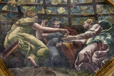 Detail des Gewölbes mit jungen Frauen und Trauben, Kammer von Amor und Psyche (Sala di Amore e Psiche)