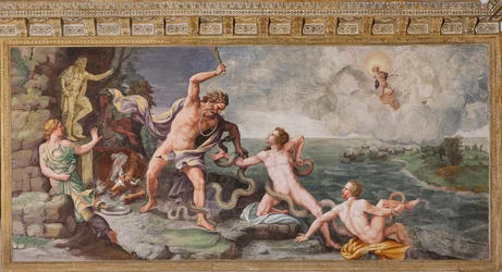 Laokoon und seine Söhne werden von Schlangen angegriffen, Das Trojanische Pferd, Kammer von Troja (Sala di Troia)