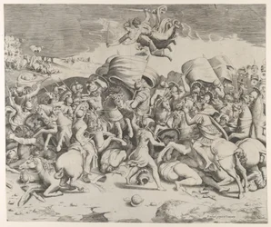 Konstantin besiegt den Tyrannen Maxentius, Engel tragen Schwerter