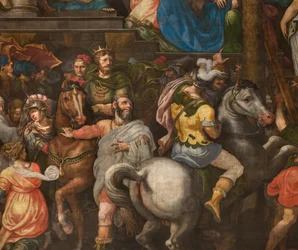 Wand gegenüber der Gegenfassade des südlichen Querschiffs, Giuseppe Campi, Triumph von Mordecai 1567 (Detail unterer Teil)