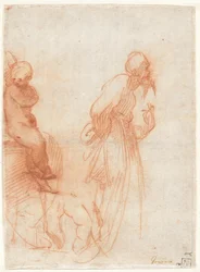 a) Studien von Figuren und einer Hand (recto); b) Studien eines Stiers (verso), ca. 1530