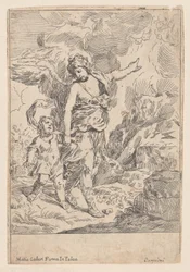 Ein Schutzengel, der Hand in Hand mit einem kleinen Kind geht, 1640-60