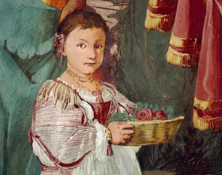 Die Nymphe Amaryllis wird zur Siegerin des Kusswettbewerbs gekrönt, Fresko von Giulio Carpioni, angeregt durch das Schäferspiel „Der treue Schäfer“ von Giovanni Battista Guarini (1538-1612), Villa Caldogno (UNESCO-Welterbeliste)