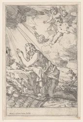 Die reuige Heilige Maria Magdalena, kniend vor einem Schädel und Knochen, 1640-60