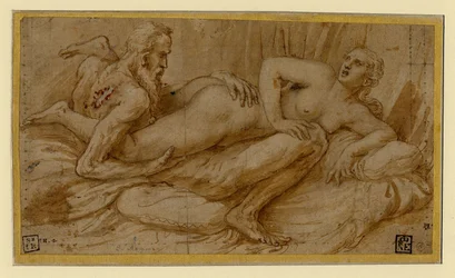 Erotische Szene von Giulio Romano (1499-1546), nach 1524
